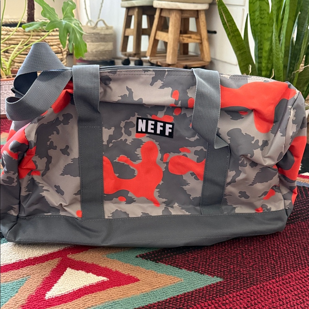 Neff Camouflage Gray and Red Duffel Bag